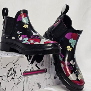 Sakroots Women's Rhyme Rain Bootie Boots Size 6 Black Floral NWT